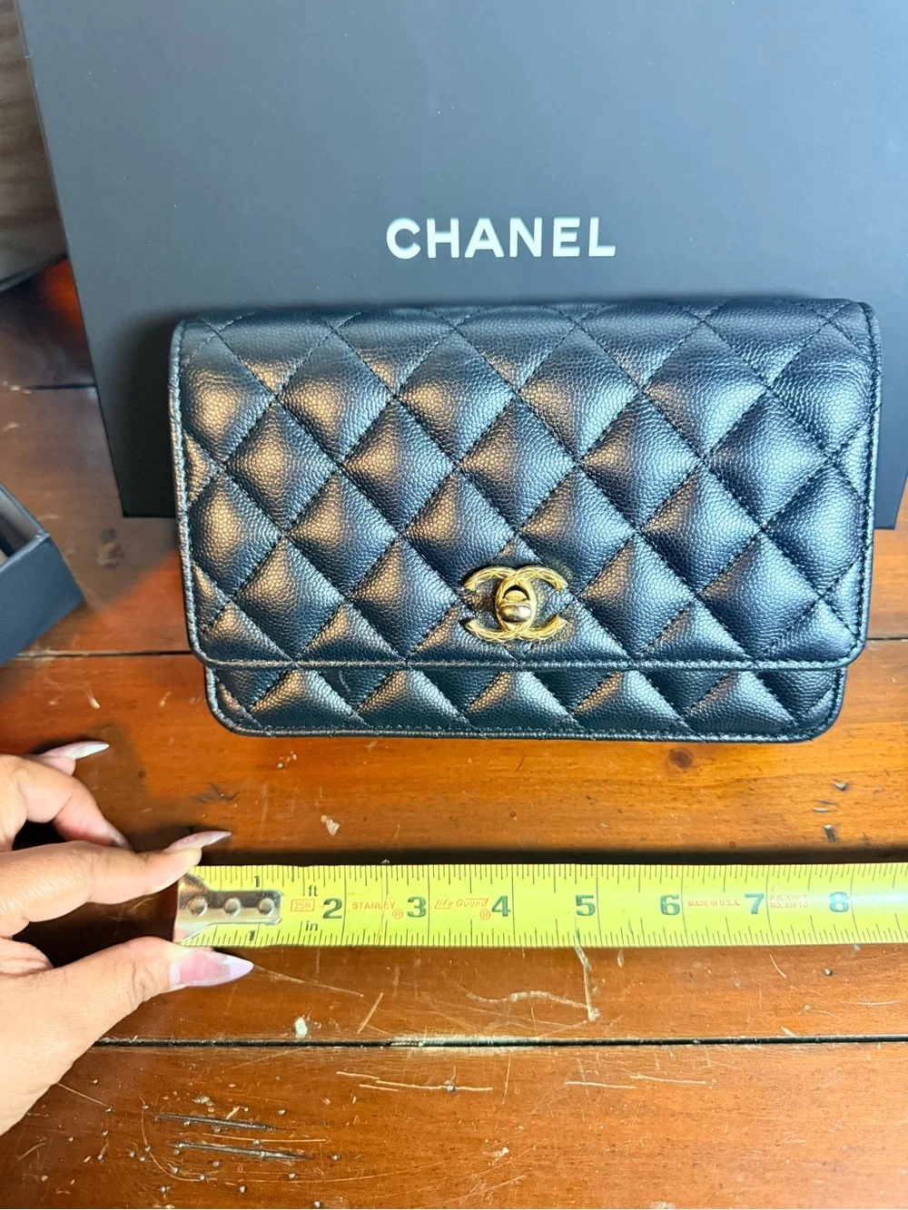 CHANEL Black Quilted Wallet with Gold CC Turn-Lock